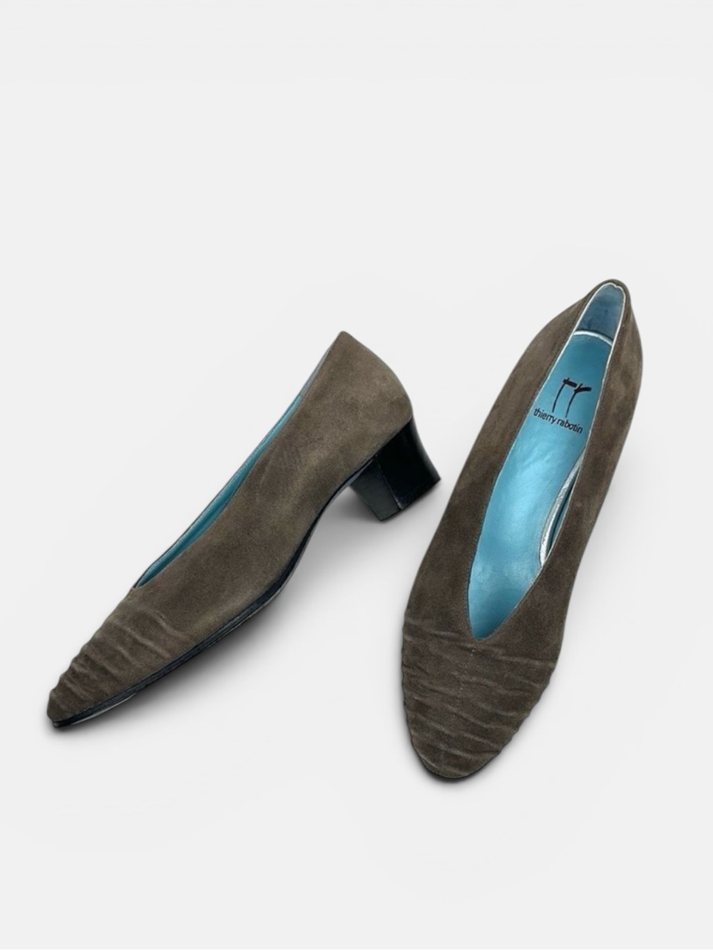 THIERRY RABOTIN Taupe Suede Ruched Front Pumps EUR 37 US 6,5